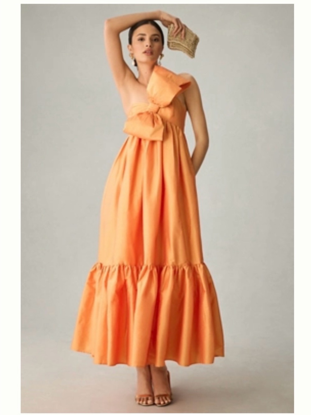 Anthropologie Atsu Sally Bow Dress Orange Maxi Dress with Bow Detail
